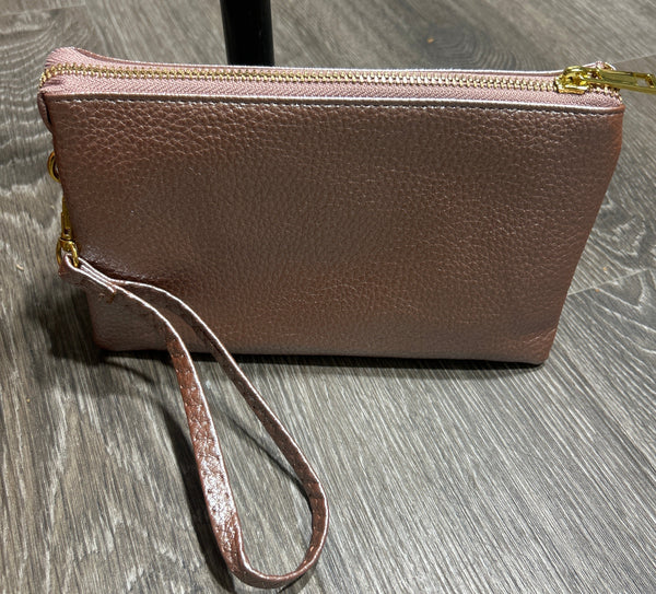 Metallic Blush crossbody purse with Wristlet