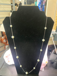 33 inch Silver Tone Necklace Faux Pearl Accents