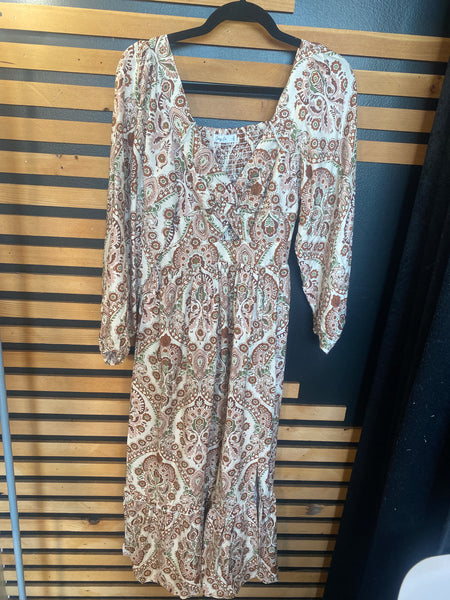 Floral Print V neck Long Sleeve Maxi Dress