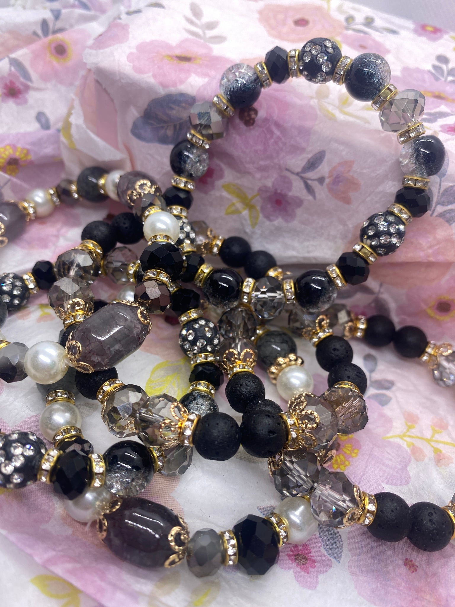 Black Pearl Multi Lava Bead Bracelet