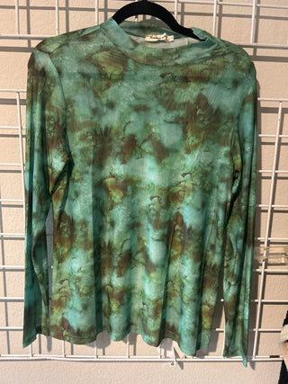 Green Marble Mock Neck Mesh Top