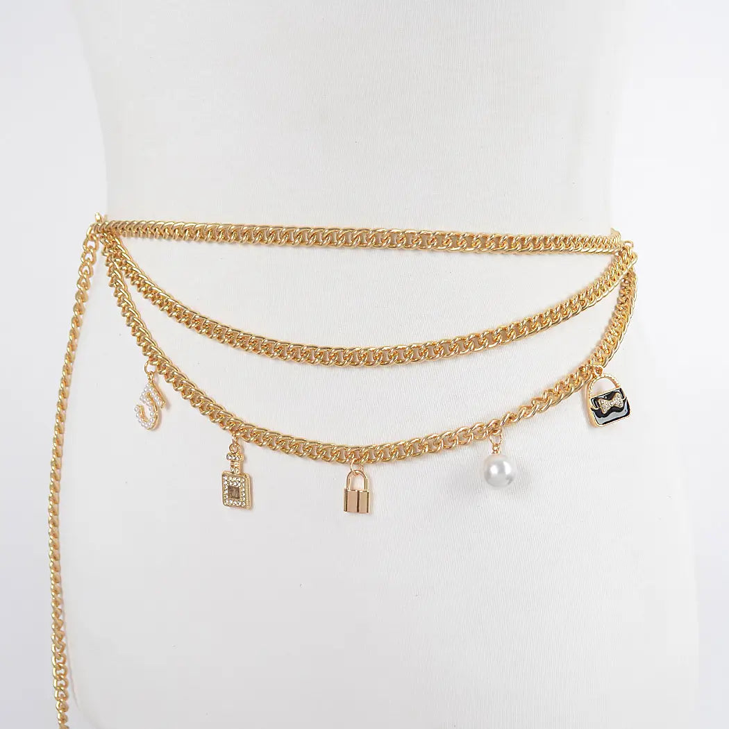 Gold Tone Three Layer Charm Belt