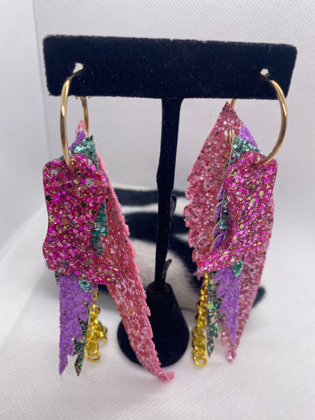 Randans Custom Lightweight Pink Glitter Teal Purple Pink Boots Earrings