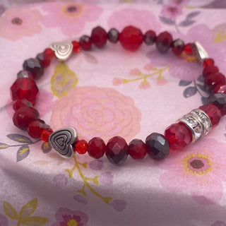 Root beer Red Black Round Bead Stretch Bracelet
