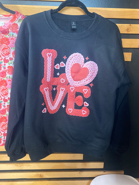Black Faux Crochet Love Sweatshirt