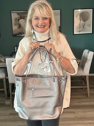 Iridescent Pewter Statement Tote Purse
