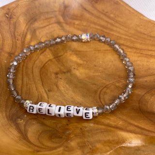 Custom Believe Crystal Bead Stretch Bracelet