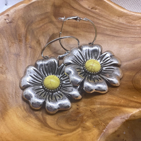 Silver Daisy Yellow Center Earrings