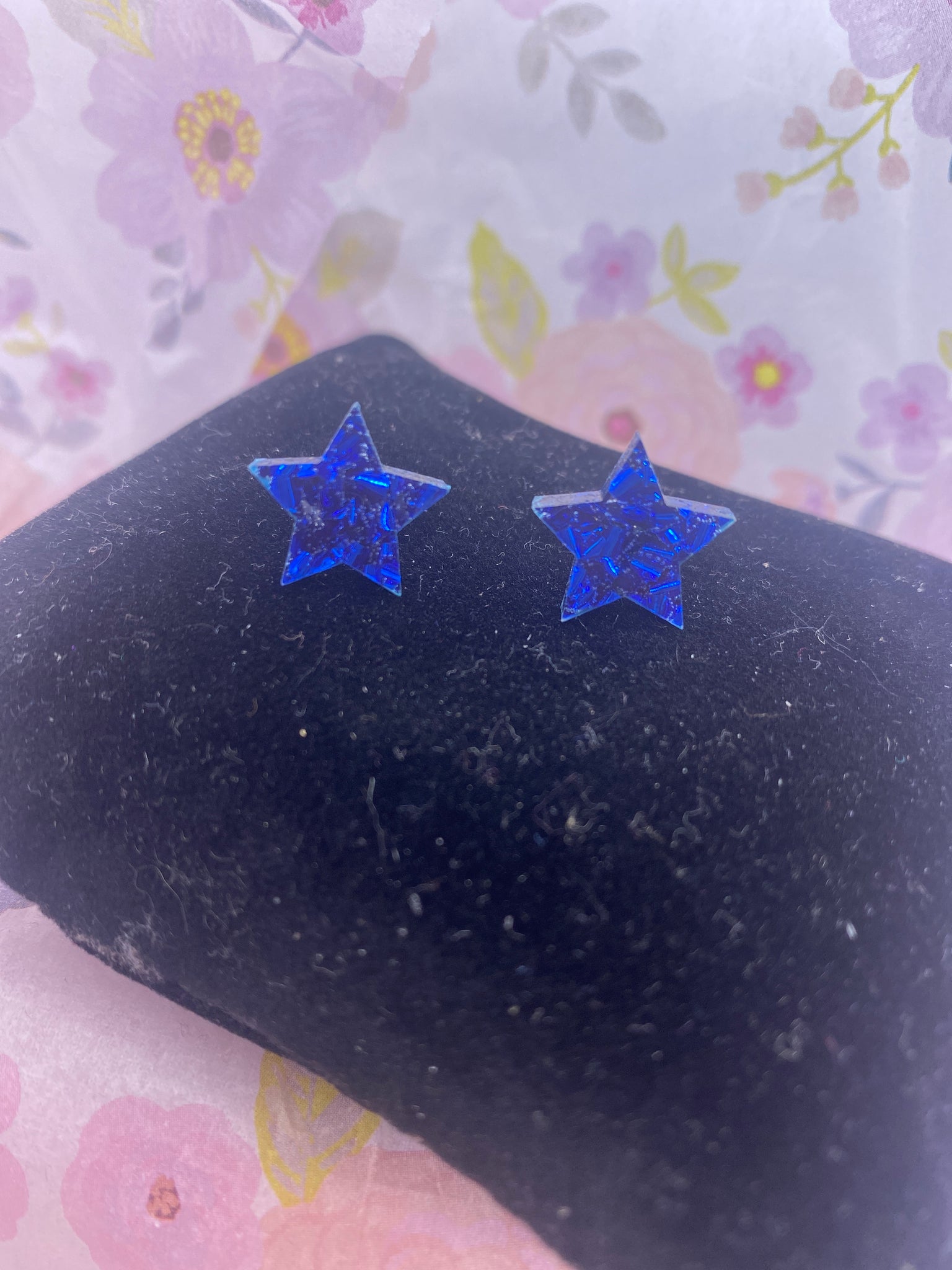 Blue Confetti Acrylic Star Hypoallergenic Nickel Free Post Earrings