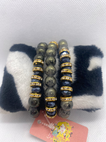 Black Rondelle Grey Round Multi Color Stretch Bracelet