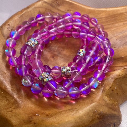 Pink Mermaid Glass Stretch Bracelet