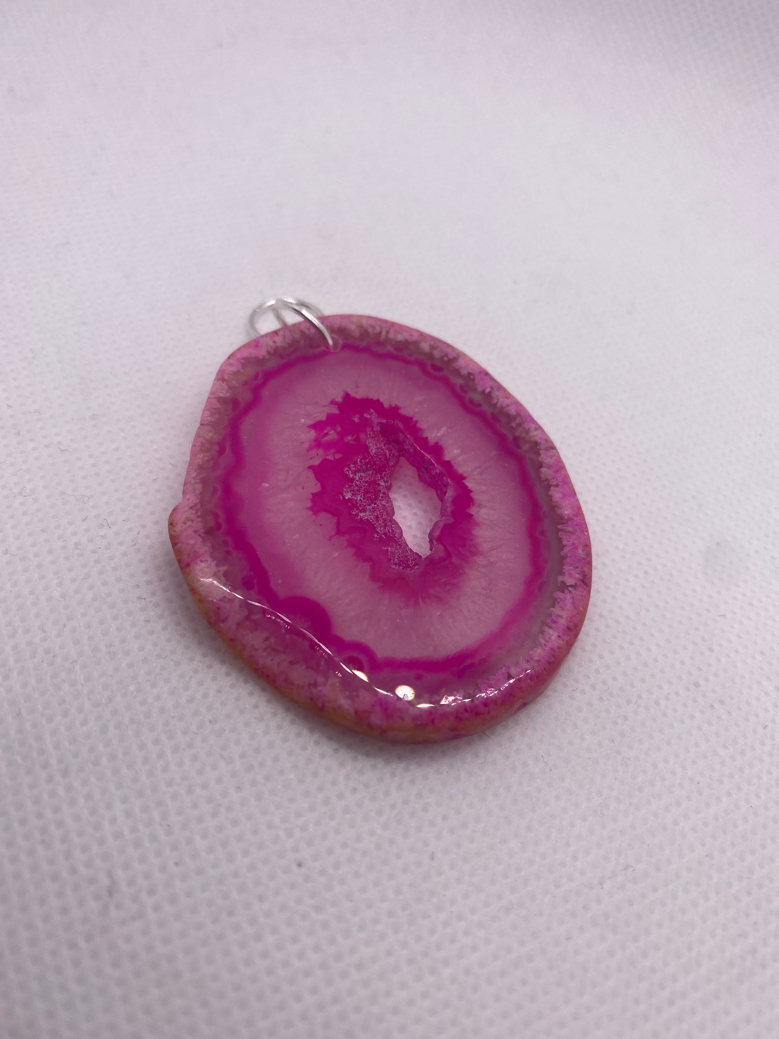 Pink Agate Necklace Scarf Charm
