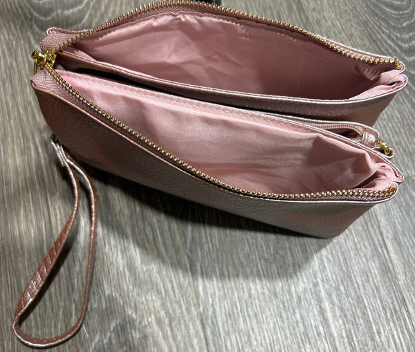 Metallic Pink Crossbody Purse with wristlet