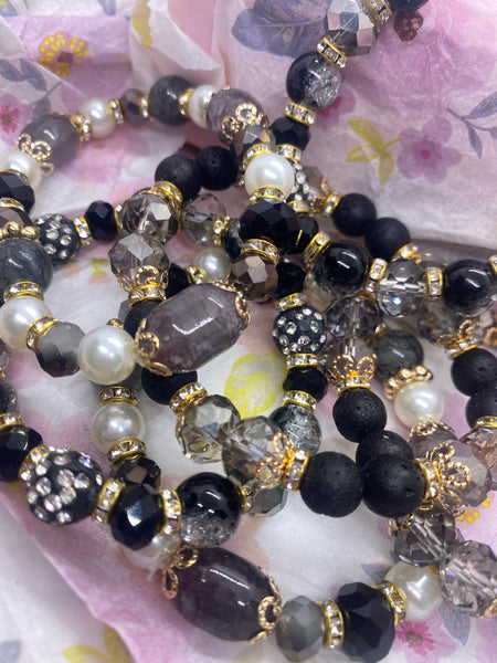 Black Pearl Multi Lava Bead Bracelet