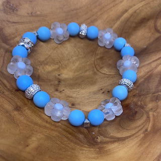 Blue Floral Stretch Bead Bracelet