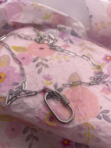 18 inch Silver Paperclip Necklace w  Carabiner Extender