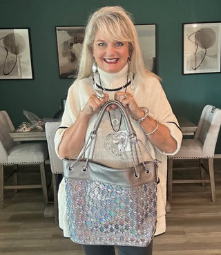Iridescent Pewter Statement Tote Purse