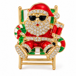 Small Santas Christmas Holiday Happy Hour Rhinestone Brooch
