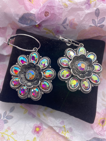 Crystal Daisy Hoop Earrings