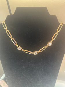 16 inch Choker w CZ Diamonds Necklace Gold Tone