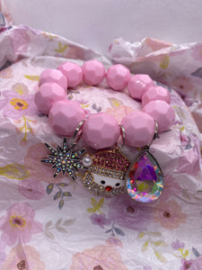 Pink Bauble Charm Bracelet Rhinestones Santa Bauble