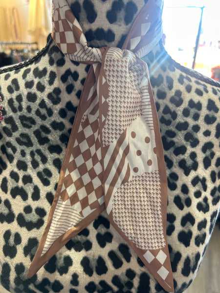 Beige White Multi Geo  2 x 34 Long Narrow Scarf