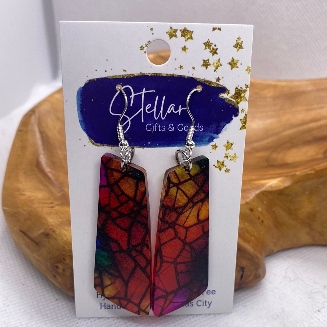 Pink Red Stained Glass Acrylic Earrings