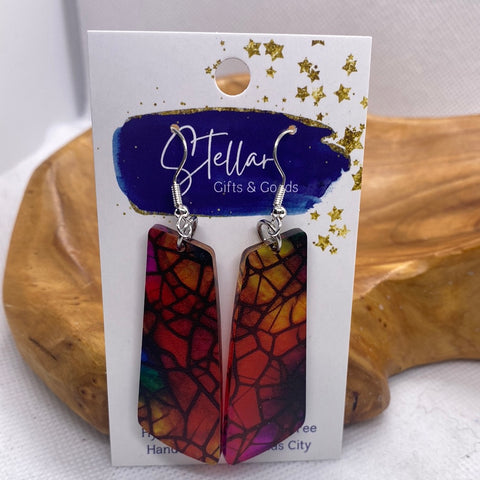Pink Red Stained Glass Acrylic Earrings