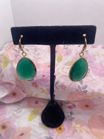 Green Teardrop Shape Dangle Earrings