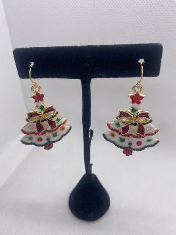 Red Rhinestone Christmas Tree Earrings