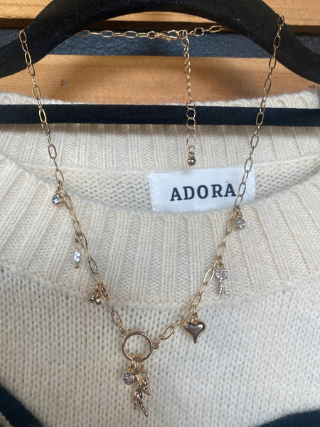 Paperclip Charm necklace with Cupid and 8 Charms