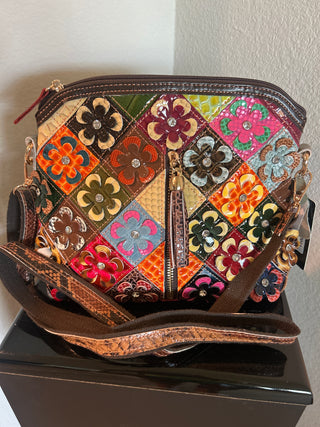 Colorful Genuine Leather Flower Crossbody Cross body Sling Purse