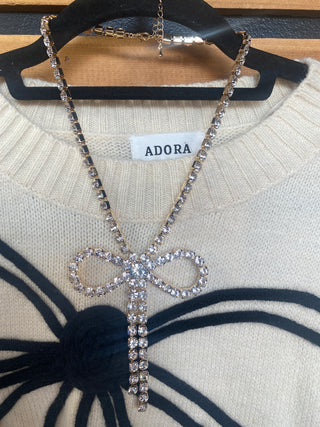 16 Inch large Rhinestone Bow Statement Necklace