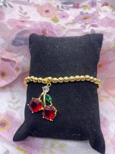 Gold Tone Stainless Steel Cherry Bead Bracelet