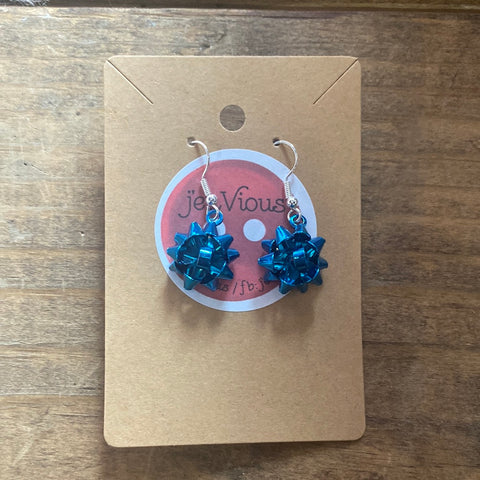 Blue Christmas Bow Dangle Earrings