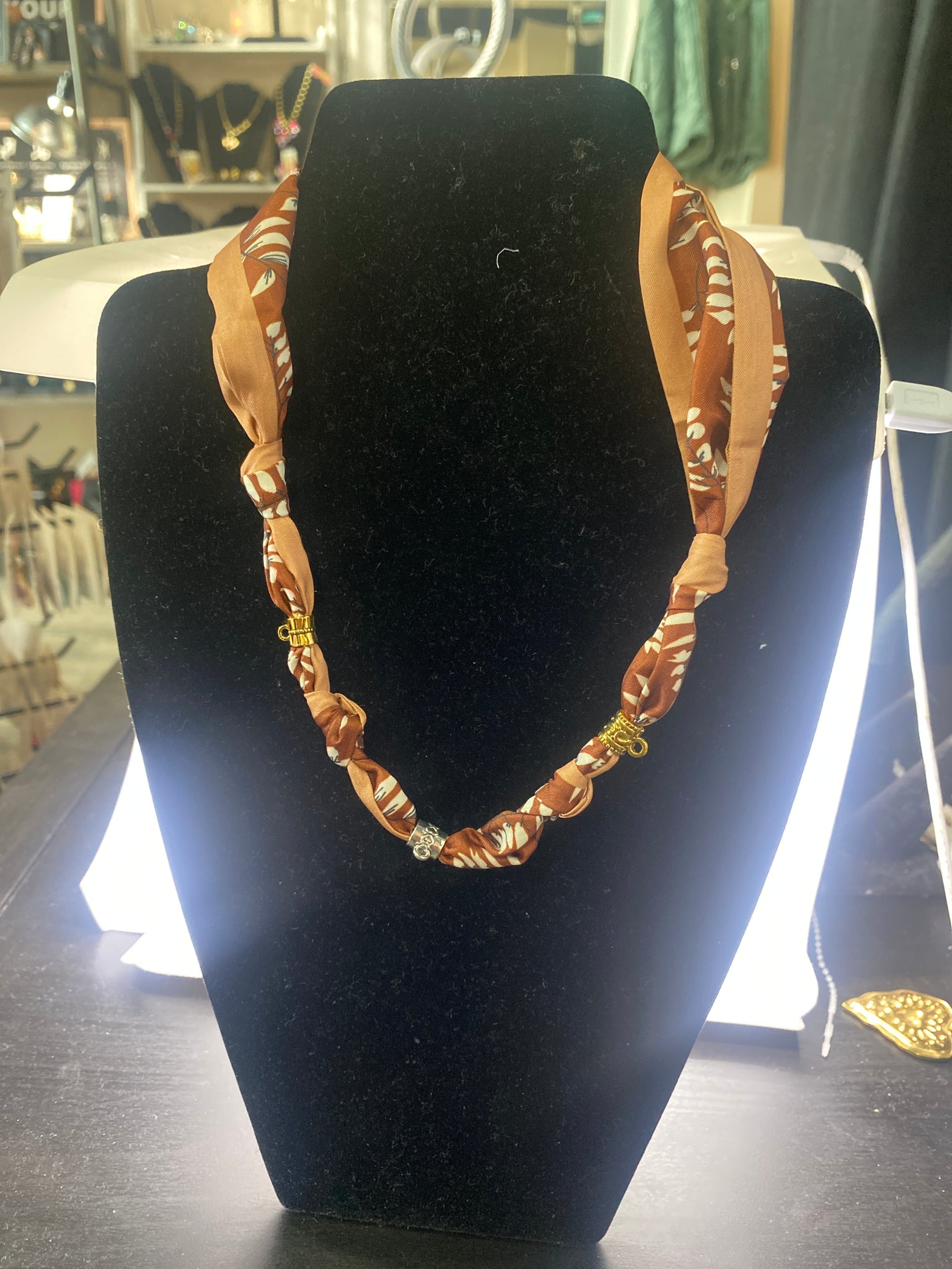 Custom Three Bail Scarf Necklace Brown