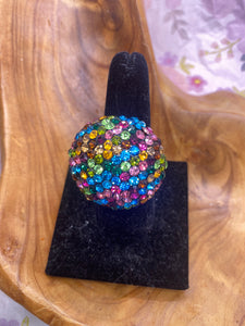 Multi Color Round Rhinestone Stretch Ring