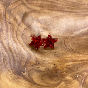 Red Confetti Acrylic Star Hypoallergenic Nickel Free Post Earrings