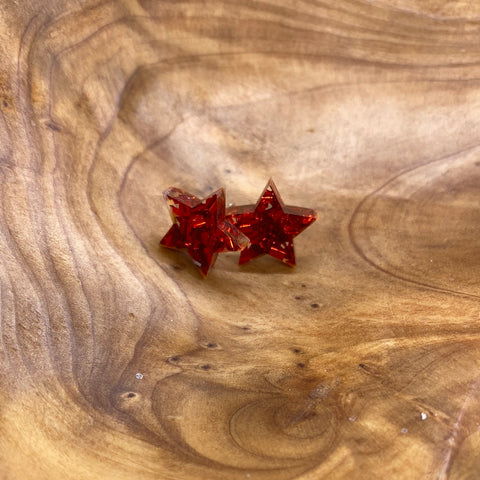 Red Confetti Acrylic Stars Post Earrings