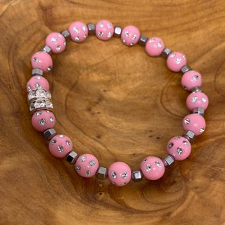 Custom Pink Grey Spacer Bead Stretch Bead Bracelet