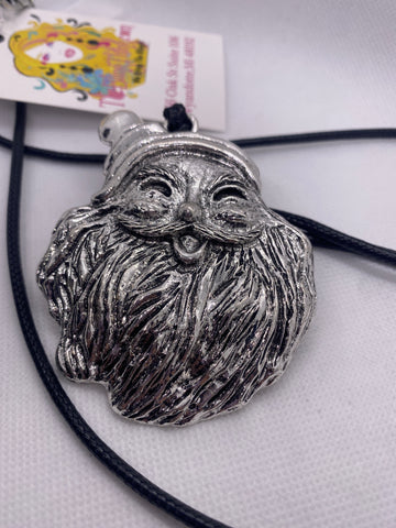 Silver Santa Claus  32 inch Rubber Cord Necklace