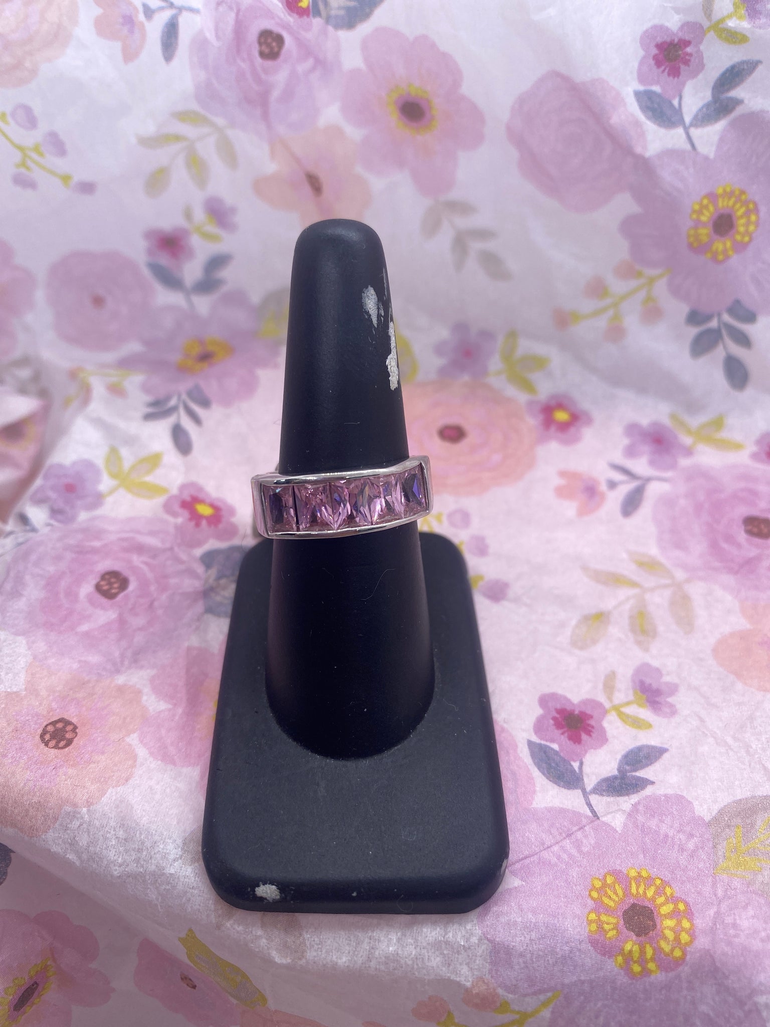 Sterling Silver Pink Stones Ring