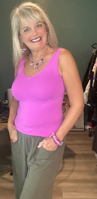 Buttery Soft Reversible V or U Neckline Seamless Tank Top Purple Magenta