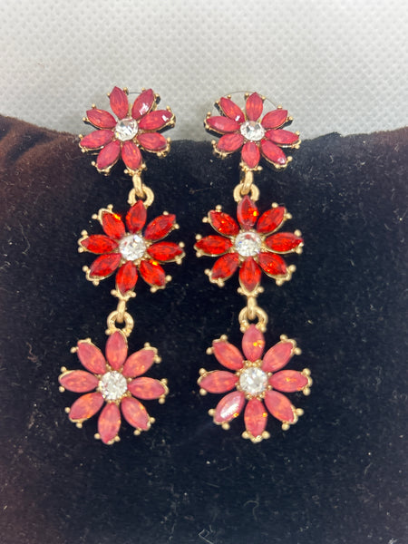 Red Pink Daisy Flowers Earrings