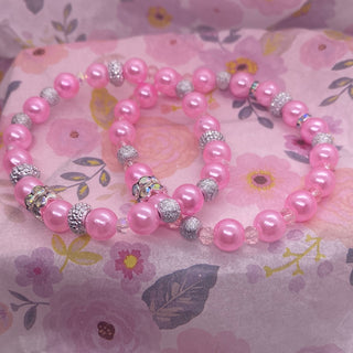 Pink Silver Ball Stretch Bracelet