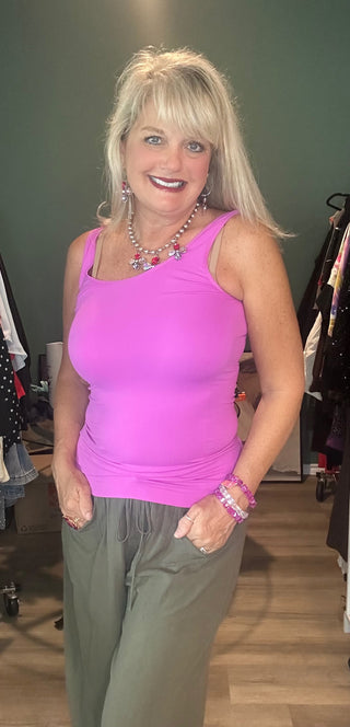 Buttery Soft Reversible V or U Neckline Seamless Tank Top Purple Magenta