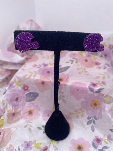 Purple Glitter Helmet Post Earrings