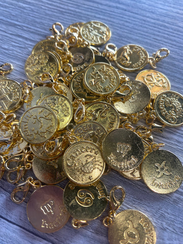 Gold Tone Round Zodiac Sign Charm