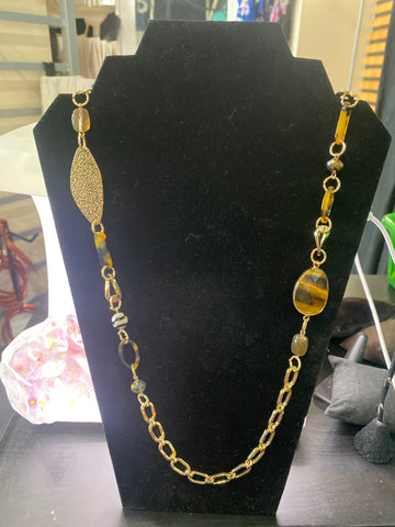 Gold Tone 36 inch Multi Stone Necklace