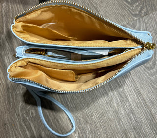 Monogrammable 3 Compartment Crossbody Wristlet  Powder Blue Purse